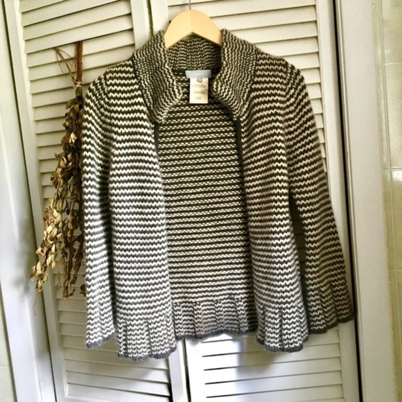 {Farhi} Wool Angora Striped Grey Cardigan Sweater - Picture 2 of 8